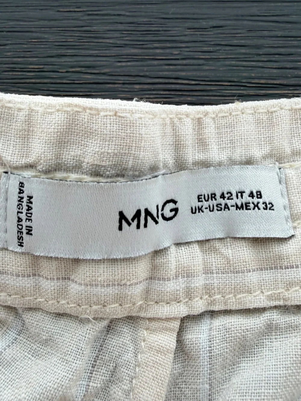MANGO MNG Women’s Size 10 Cream Pinstripe Tie Waist 100% Linen Ankle Pants